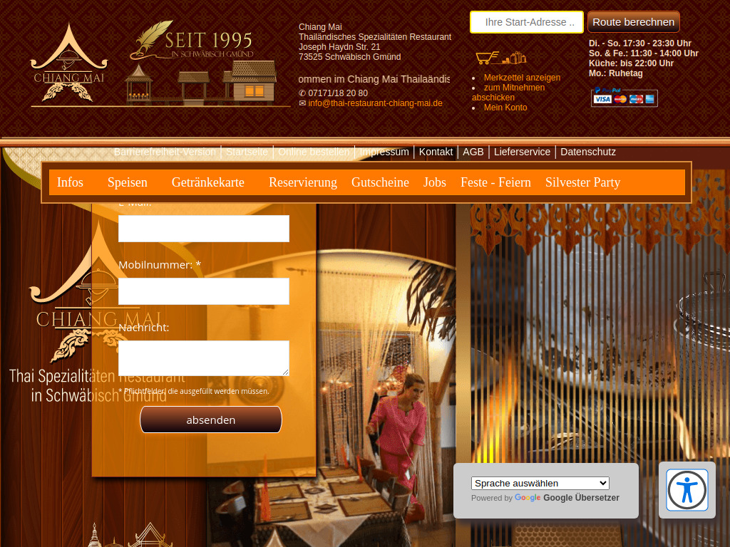 Website von Chiang Mai Thailändisches Spezialitäten Restaurant in Schwäbisch Gmünd