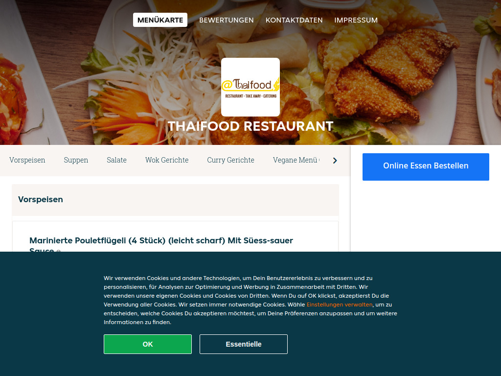 Website von Thaifood Restaurant - Essen online bestellen in Biel in Biel