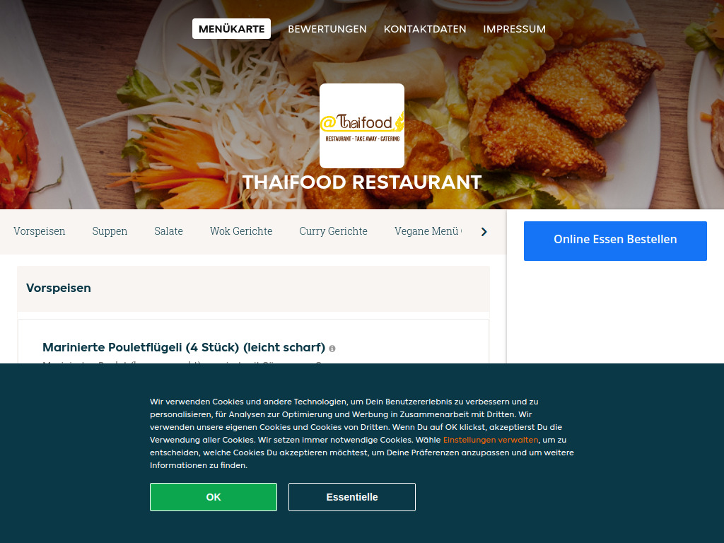 Website von Thaifood Restaurant - Essen online bestellen in Biel in Biel
