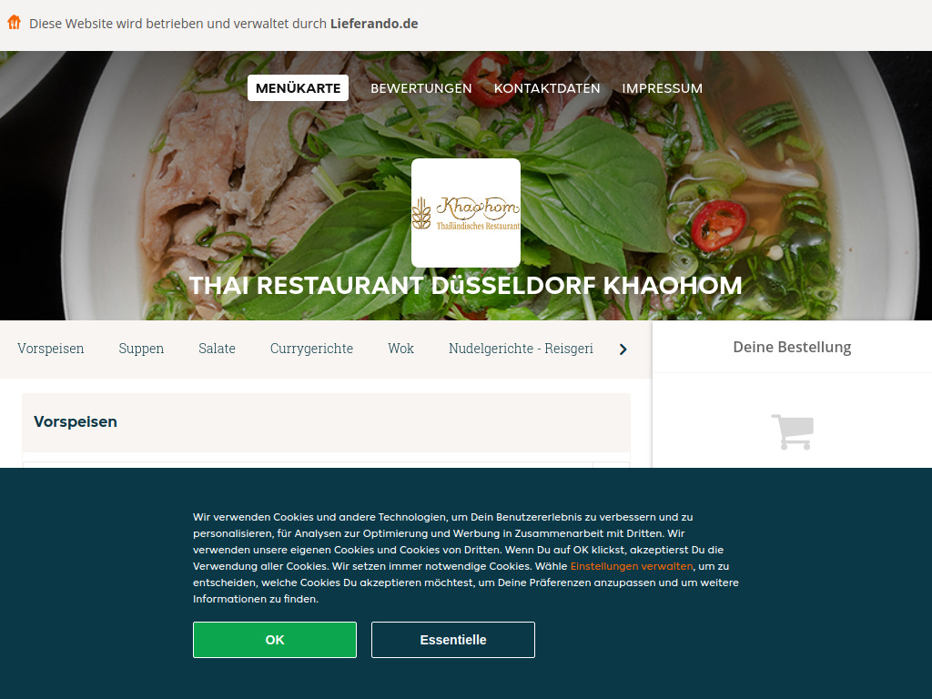 Website von Thai Restaurant Düsseldorf Khaohom - Essen online bestellen in Düsseldorf