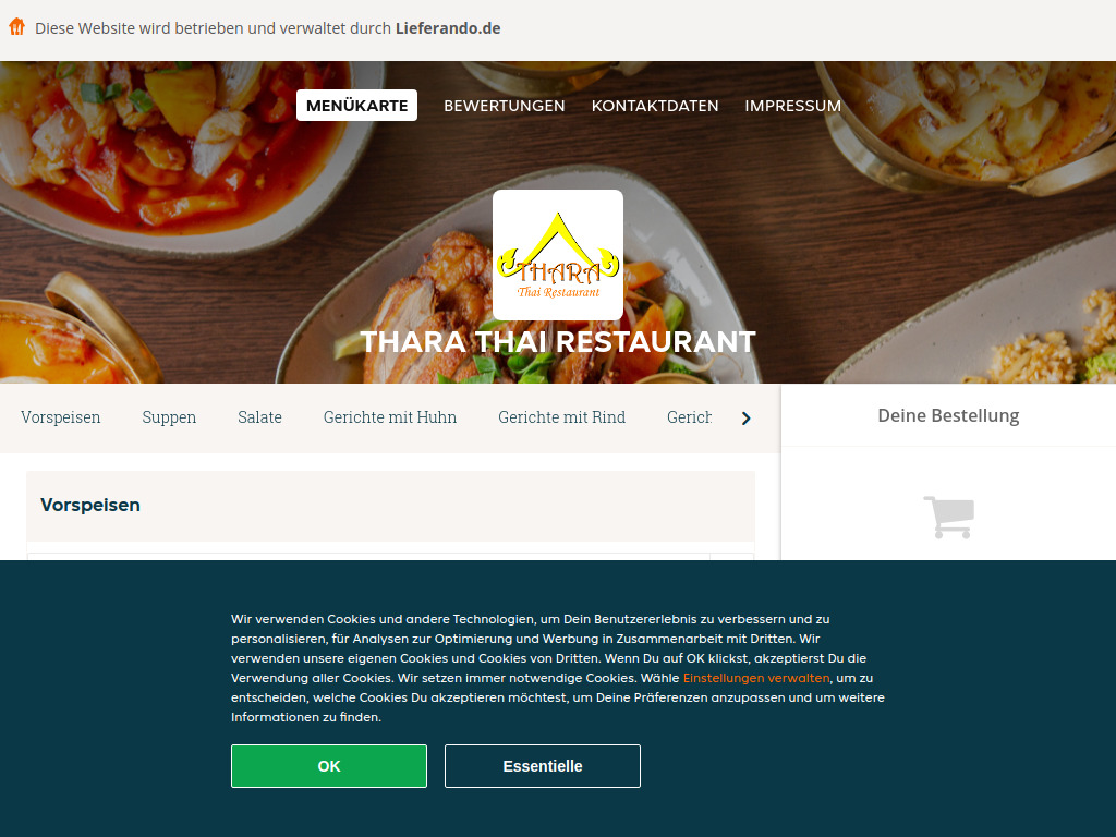Website von Thara Thai Restaurant - Essen online bestellen in Köln in Köln