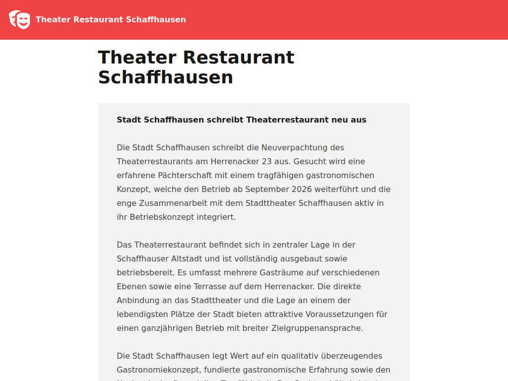 Website von Theater Restaurant Schaffhausen - Theater Restaurant Schaffhausen in Schaffhausen