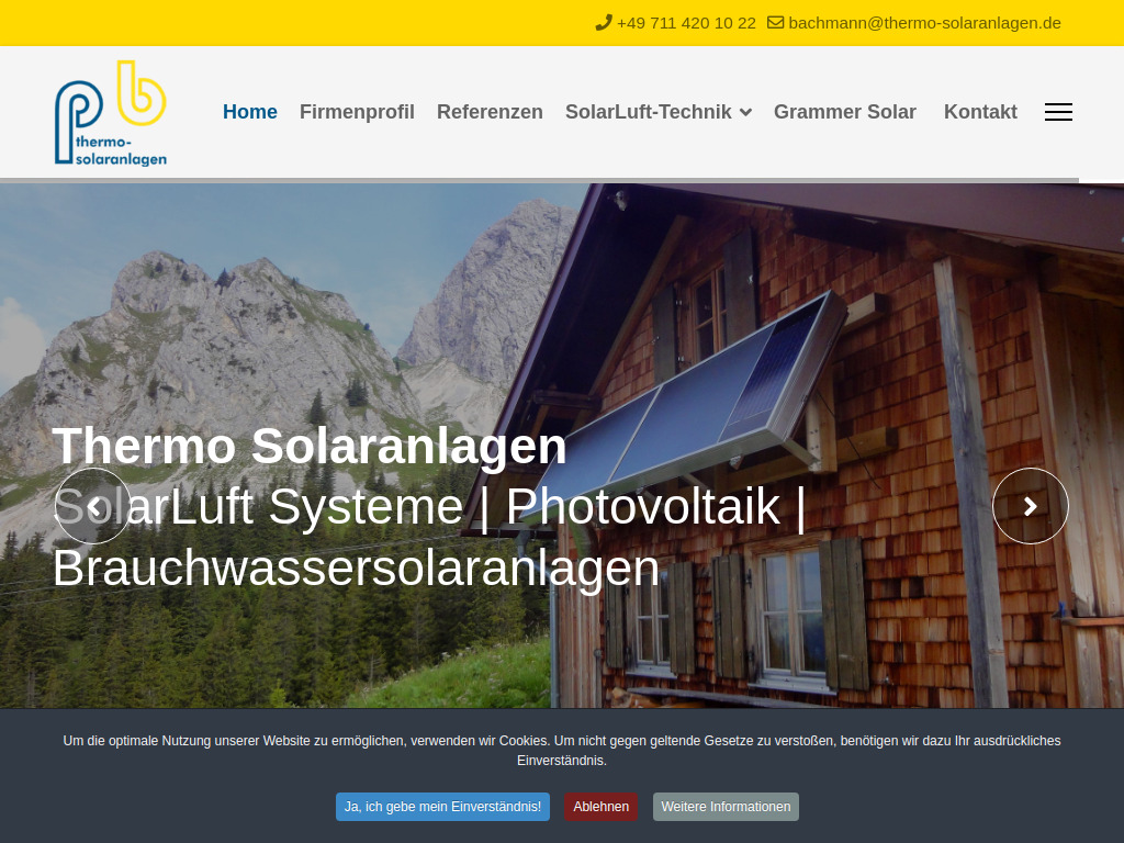 Website von Thermo Solaranlagen Peter Bachmann in Stuttgart