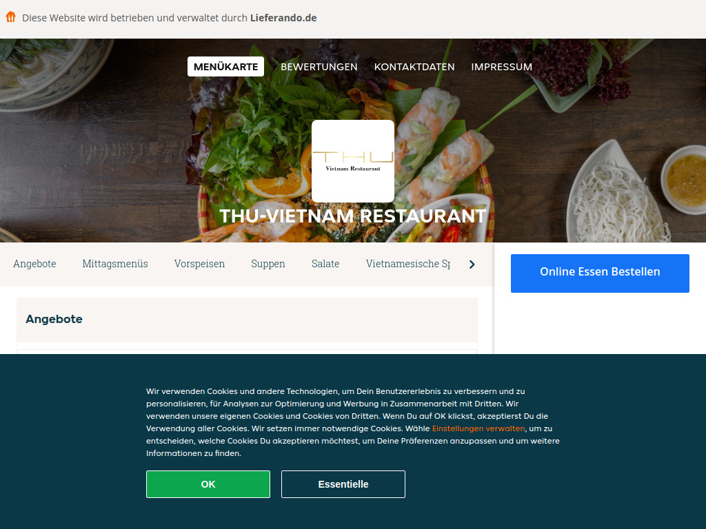 Website von Thu-Vietnam Restaurant - Essen online bestellen in München in München