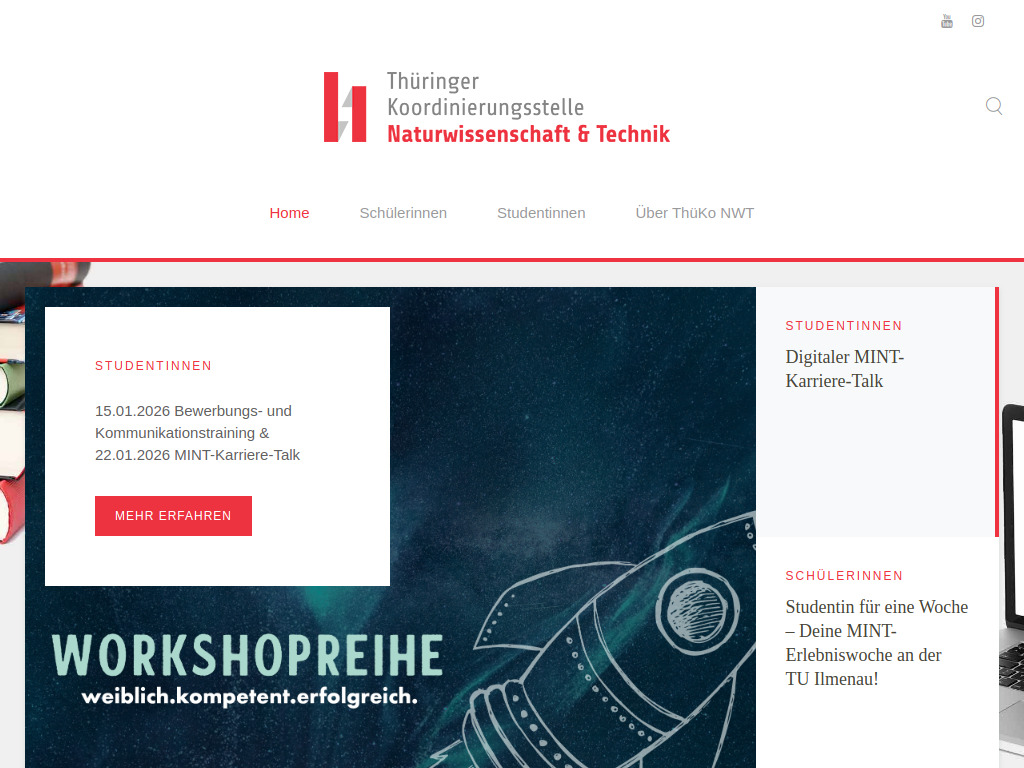 Website von Thüringer Koordinierungsstelle Naturwissenschaft und Technik in Ilmenau