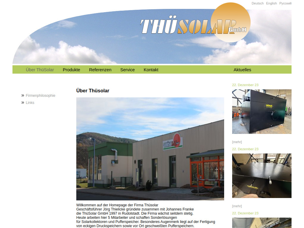 Website von ThüSolar GmbH in Rudolstadt