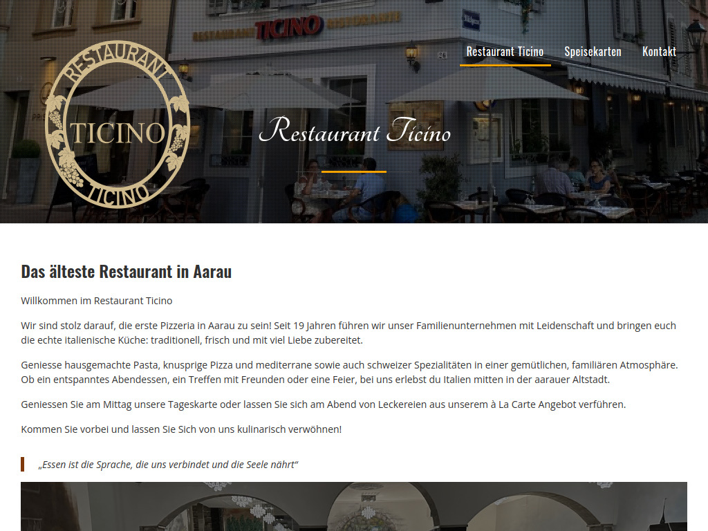 Website von Restaurant & Pizzeria Ticino in Aarau