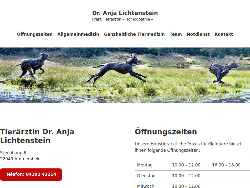 Website von Dr. med. vet. Anja Lichtenstein in Ammersbek