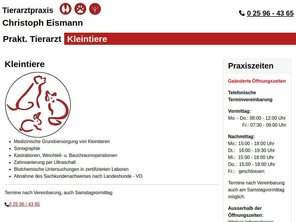 Website von Christoph Eismann praktizierender Tierarzt in Nordkirchen
