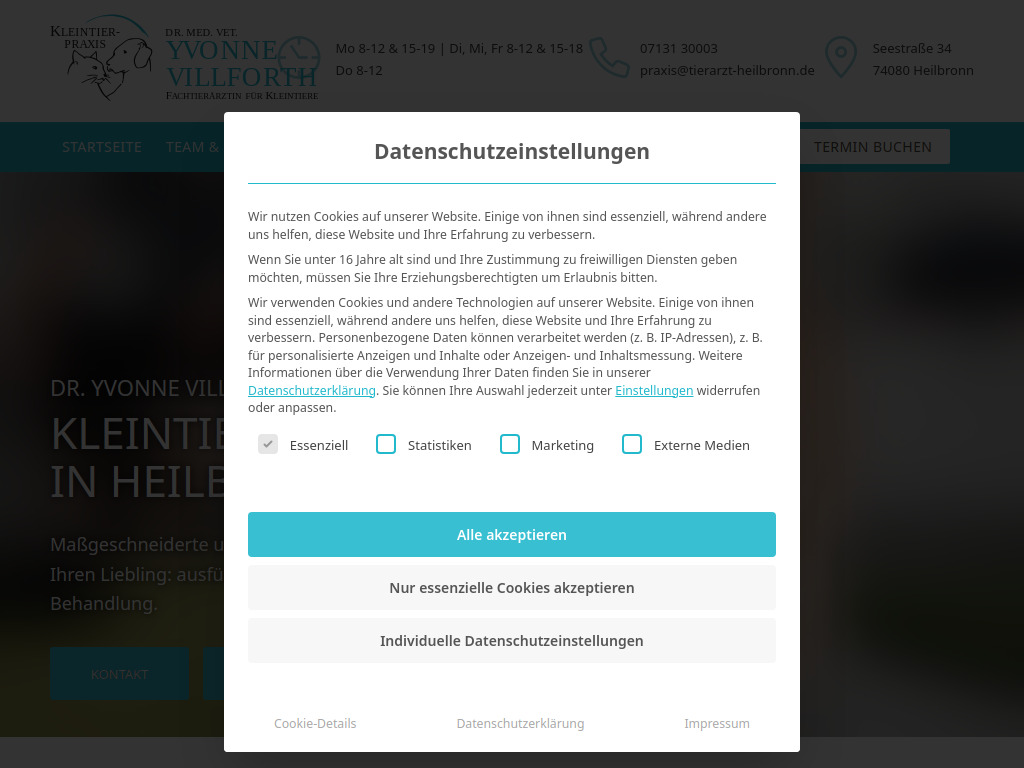 Website von Kleintierpraxis Dr. Yvonne Villforth & Team in Heilbronn
