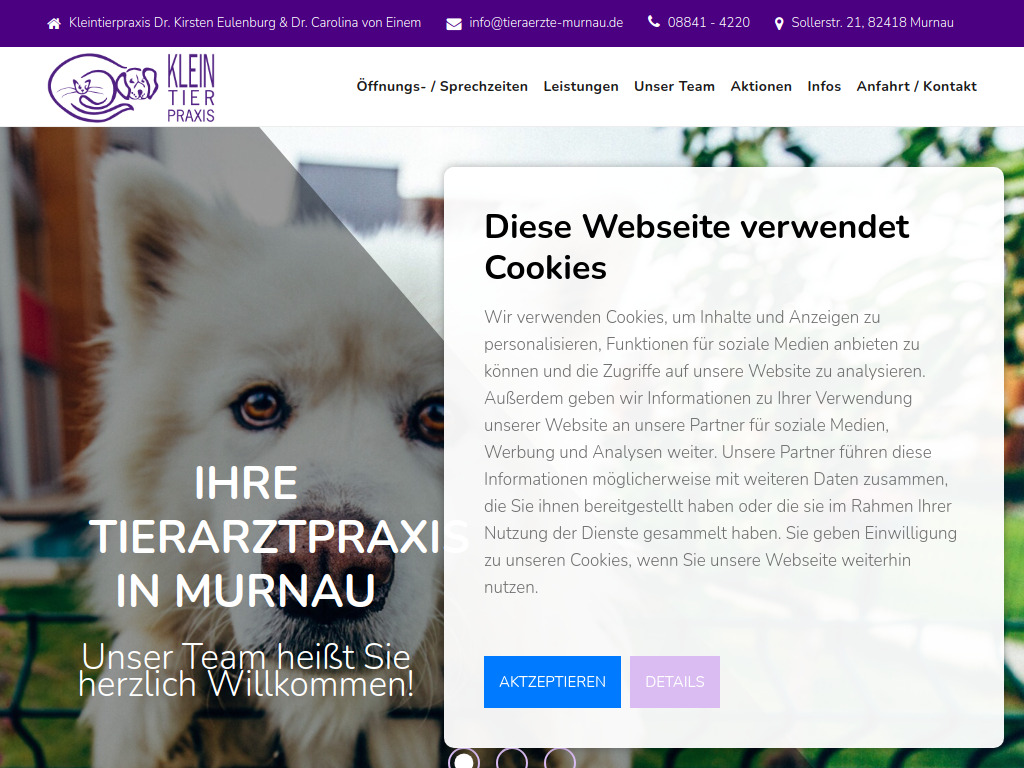 Website von Kleintierpraxis Dr. Kirsten Eulenburg & Dr. Carolina von Einem Gbr in Murnau
