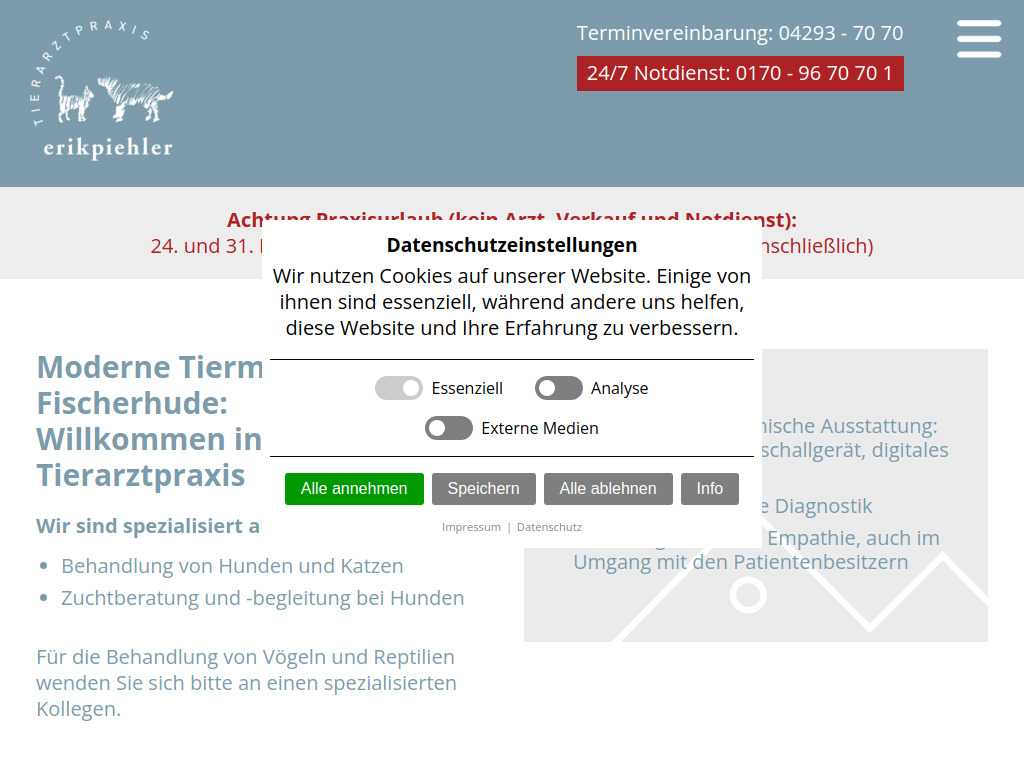 Website von Willkommen - Tierarzt Erik Piehler in Fischerhude
