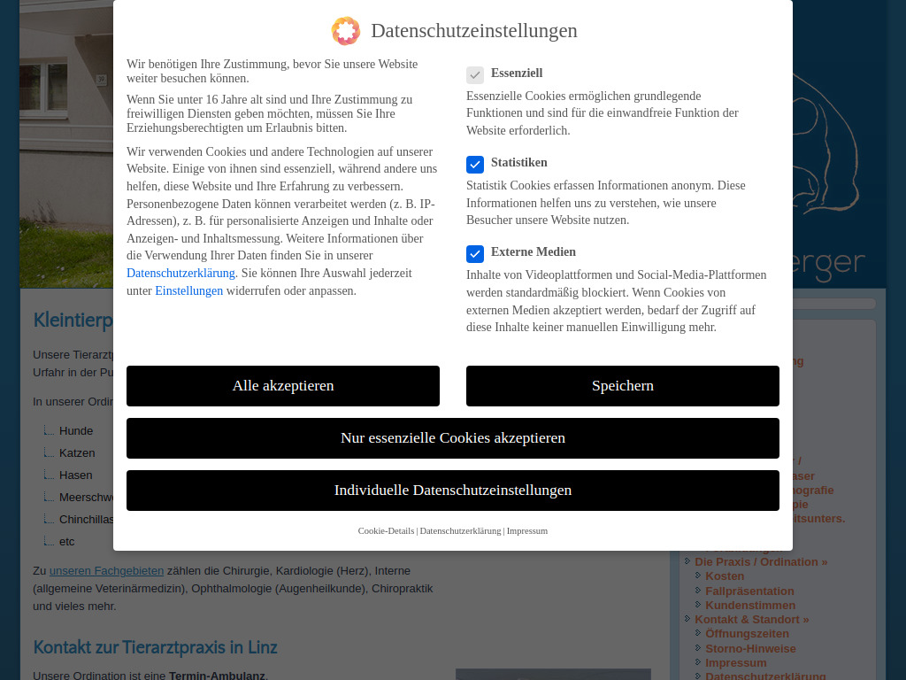 Website von Kleintierpraxis Dr. Rechberger in Linz