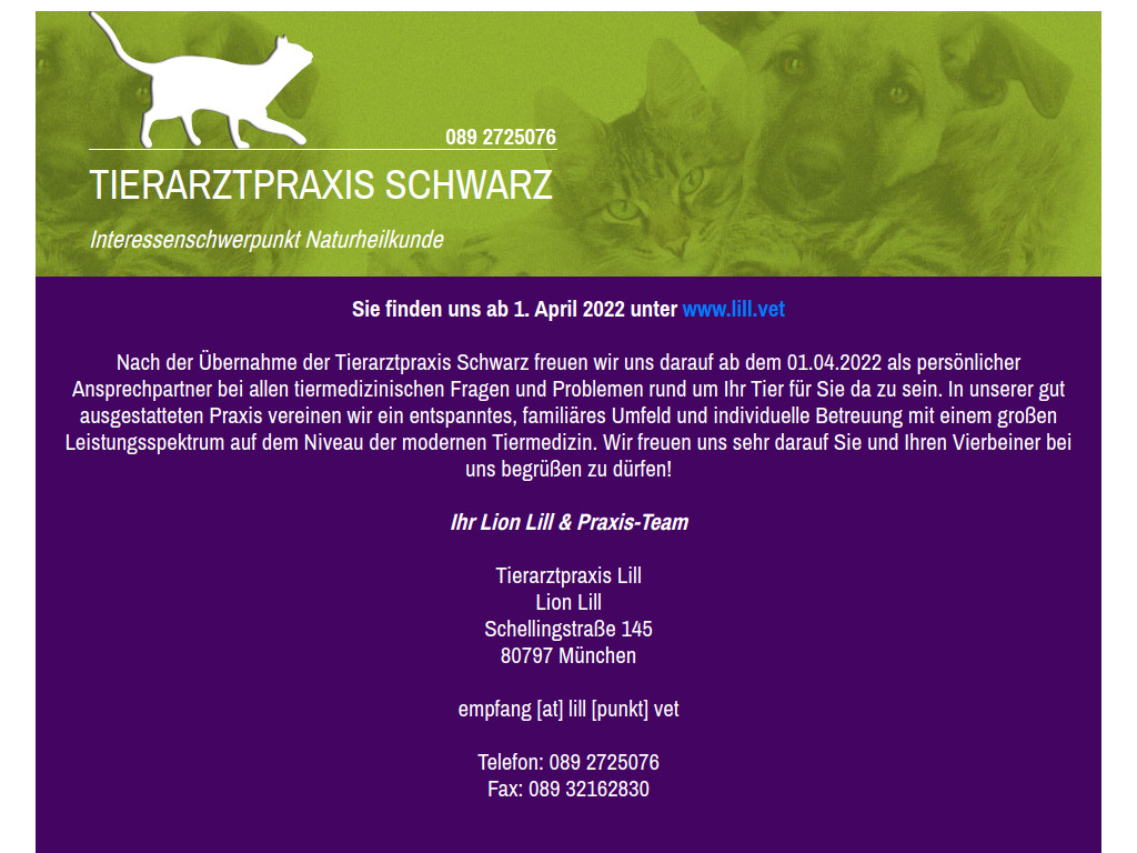 Website von Tierarztpraxis Lill in München