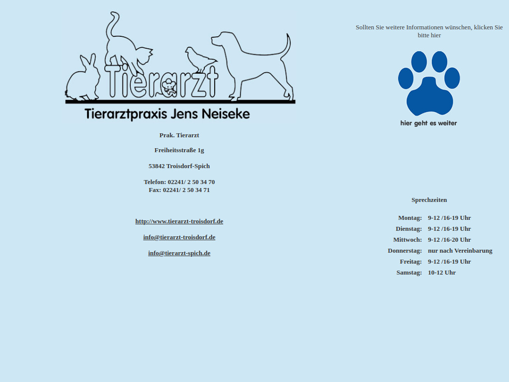 Website von Tierarzt Jens Neiseke in Troisdorf-Spich