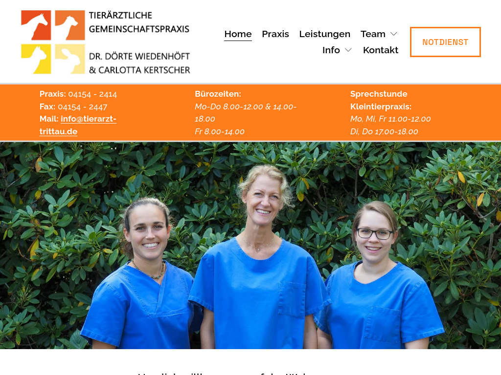 Website von Tierärztliche Gemeinschaftspraxis Dörte Wiedenhöft und Carlotta Kertscher in Trittau