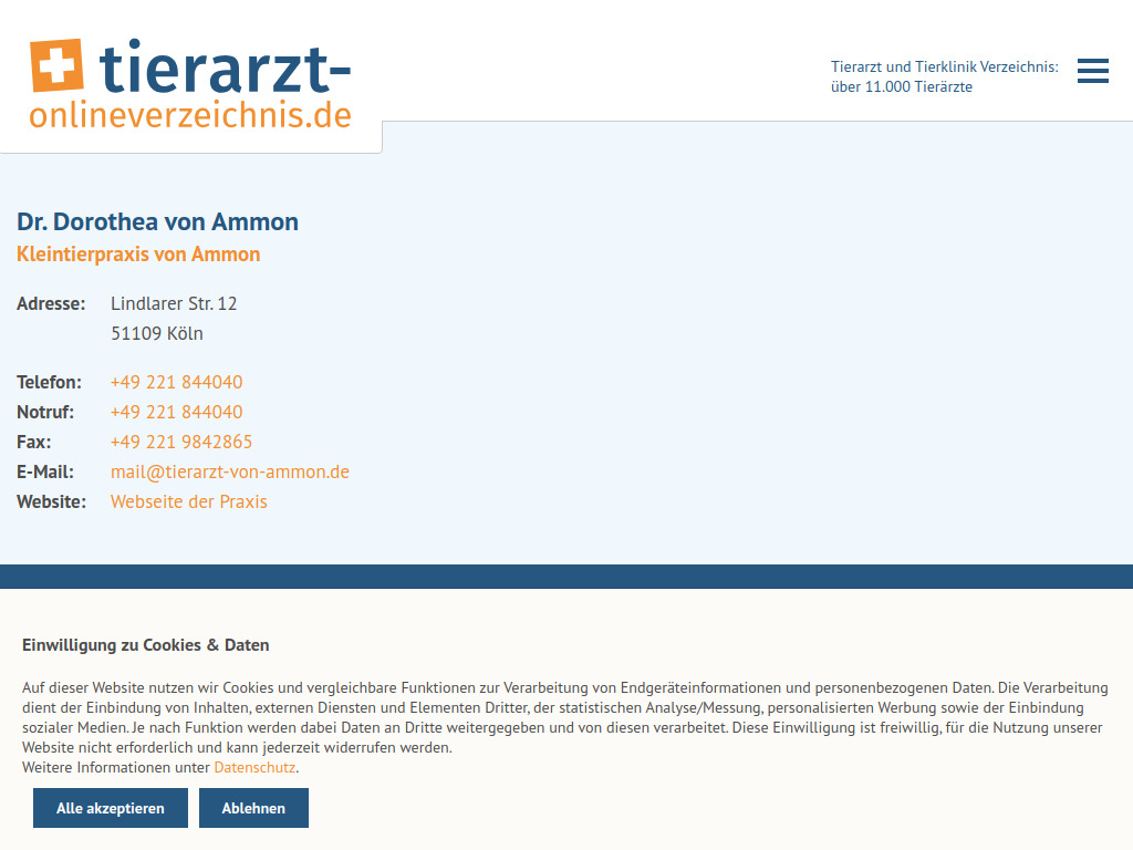 Website von Kleintierpraxis von Ammon in Köln
