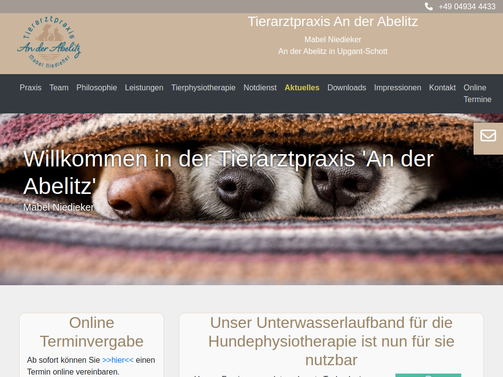 Website von Tierarztpraxis an der Abelitz in Upgant-Schott