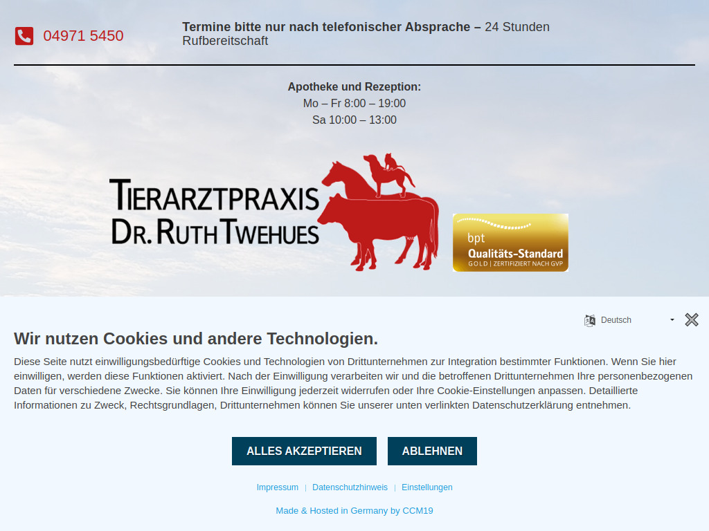 Website von Tierarztpraxis Dr. Ruth Twehues in Esens