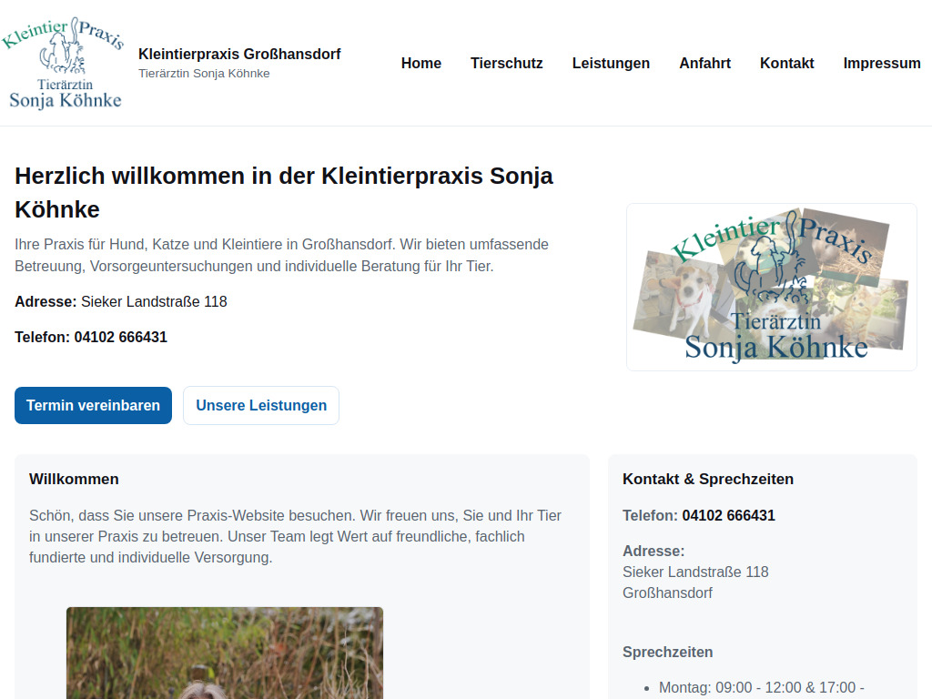 Website von Kleintierpraxis Sonja Köhnke in Großhansdorf