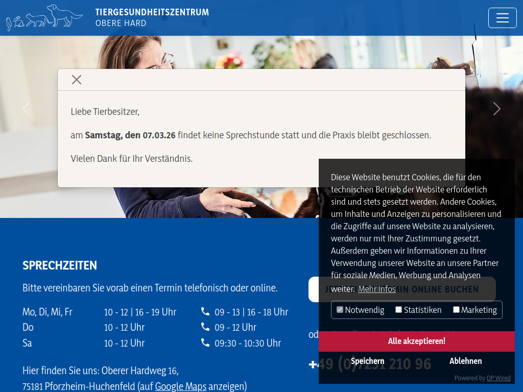Website von Dein Tier - Tiergesundheitszentrum Obere Hard in Pforzheim-Huchenfeld