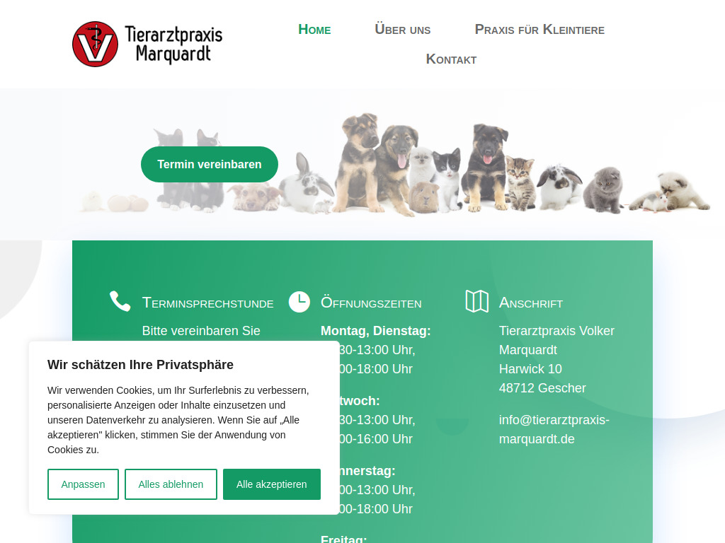 Website von Tierarztpraxis Marquardt in Gescher