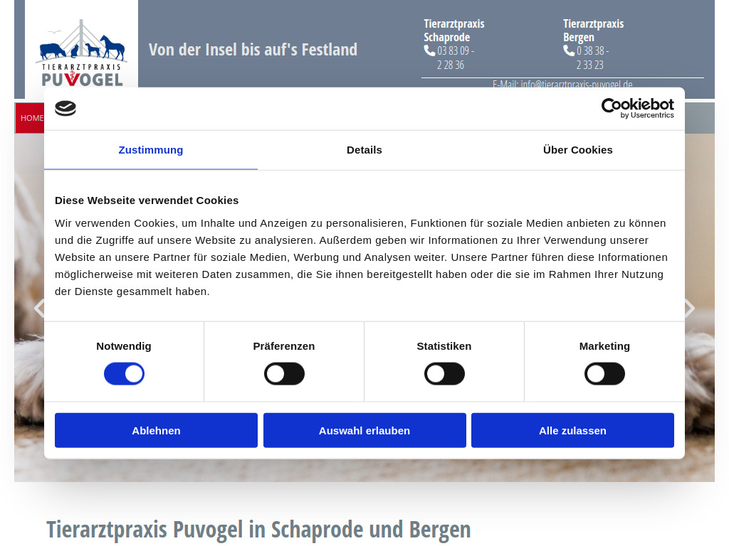 Website von Tierarztpraxis Puvogel in Schaprode, Bergen