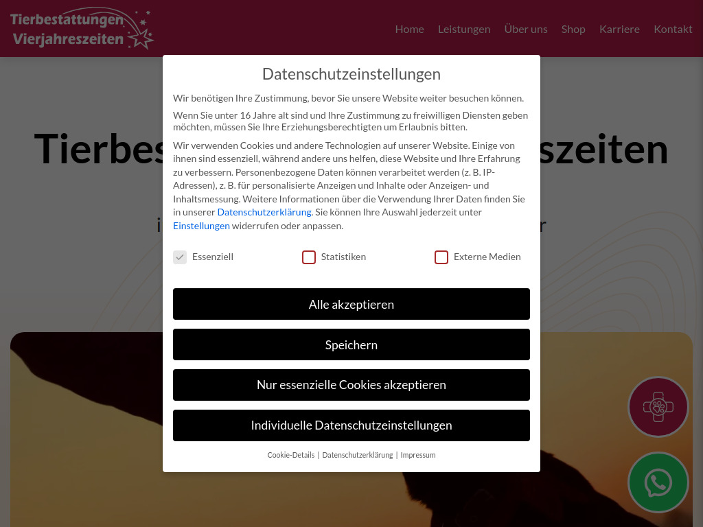 Website von Tierbestattung Vierjahreszeiten in Neustadt