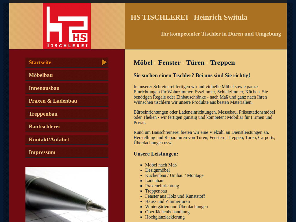 Website von HS TISCHLEREI Heinrich Switula in Düren