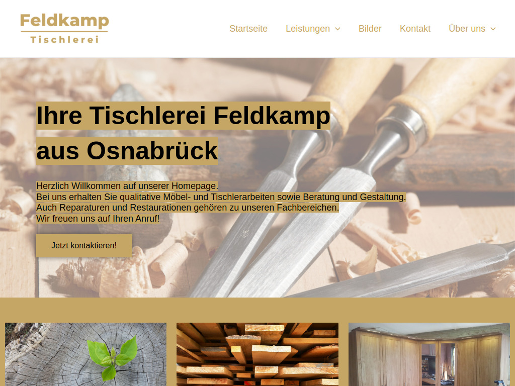 Website von Tischlerei Feldkamp in Osnabrück