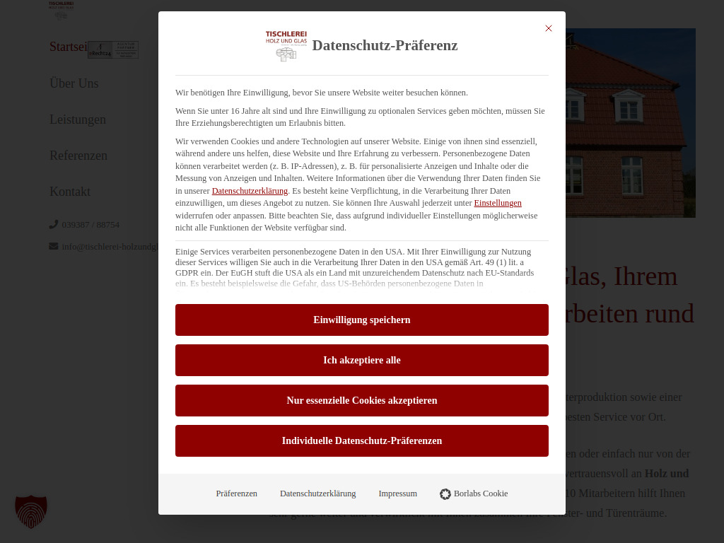 Website von Tischlerei Holz & Glas in Havelberg