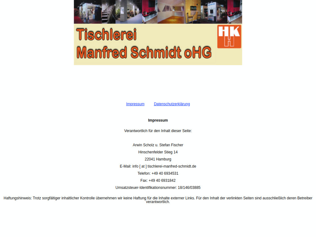 Website von Tischlerei Manfred Schmidt in Hamburg