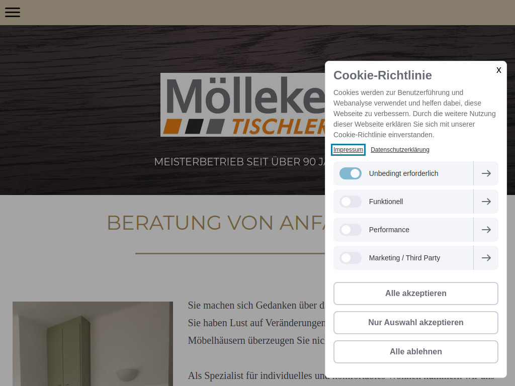 Website von Tischlerei Mölleken in Dinslaken