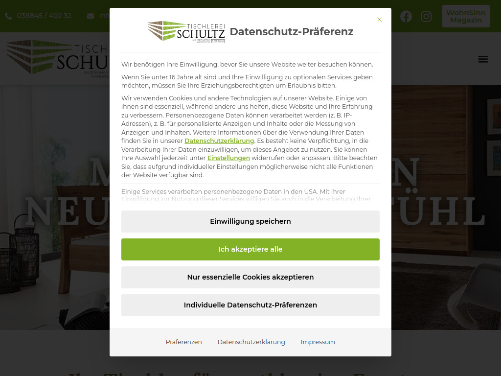 Website von Tischlerei Schultz in Kaarßen