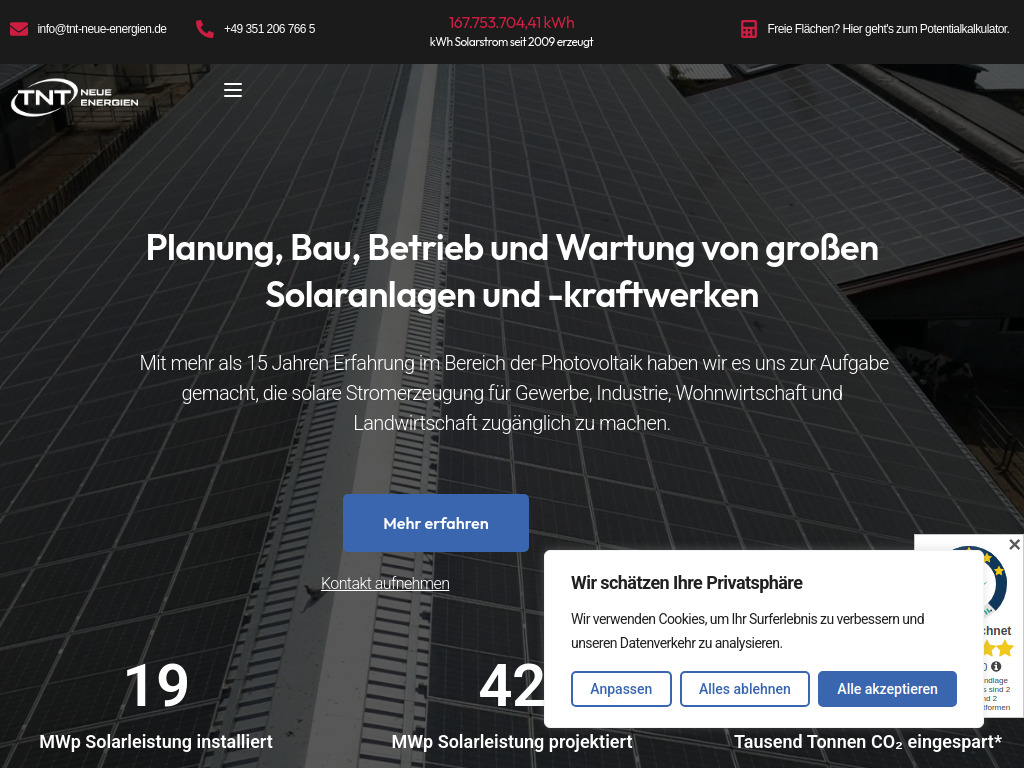 Website von TnT Neue Energien GmbH in Dresden