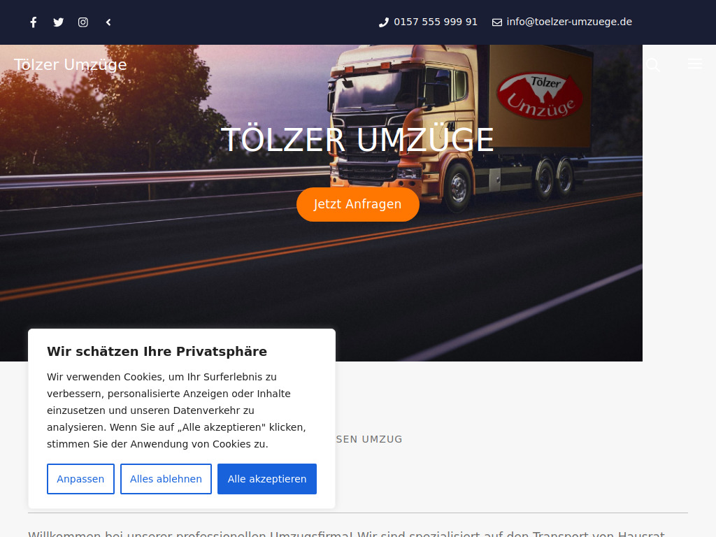 Website von Tölzer Umzüge in München
