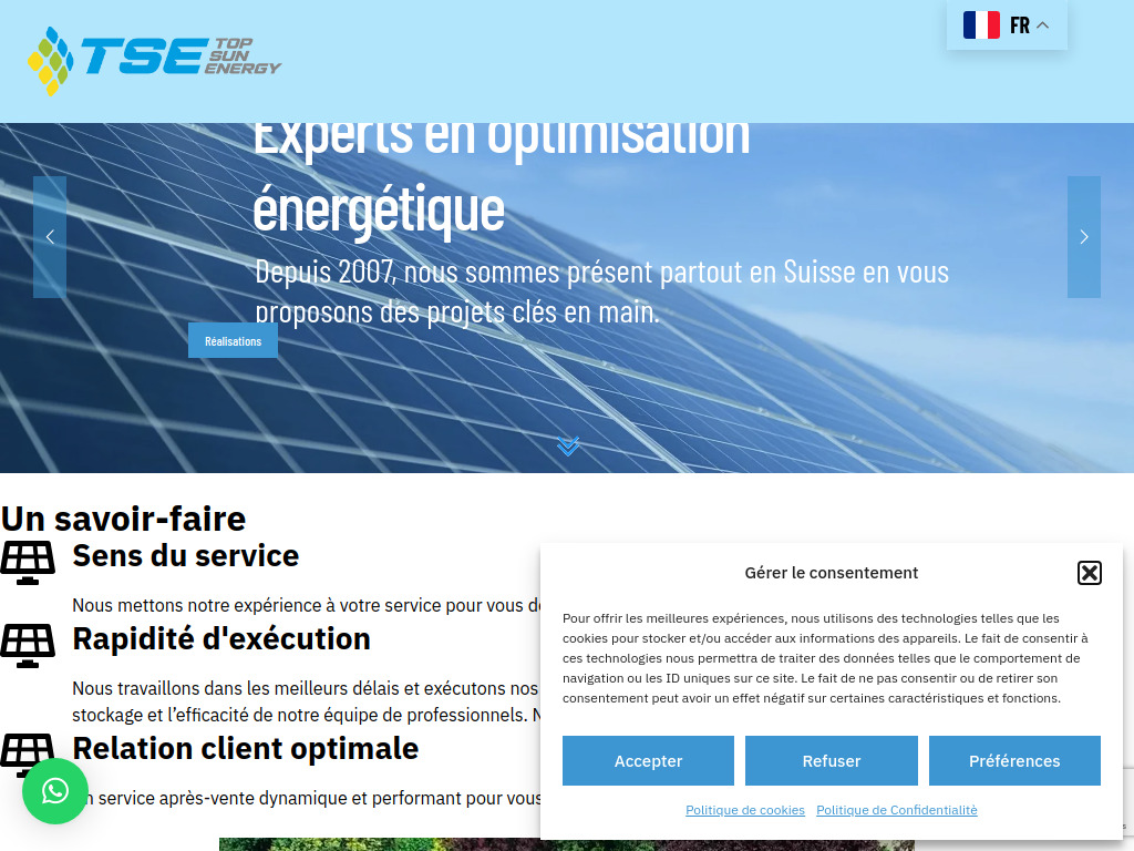 Website von Top Sun Energy S.A. in Cornaux