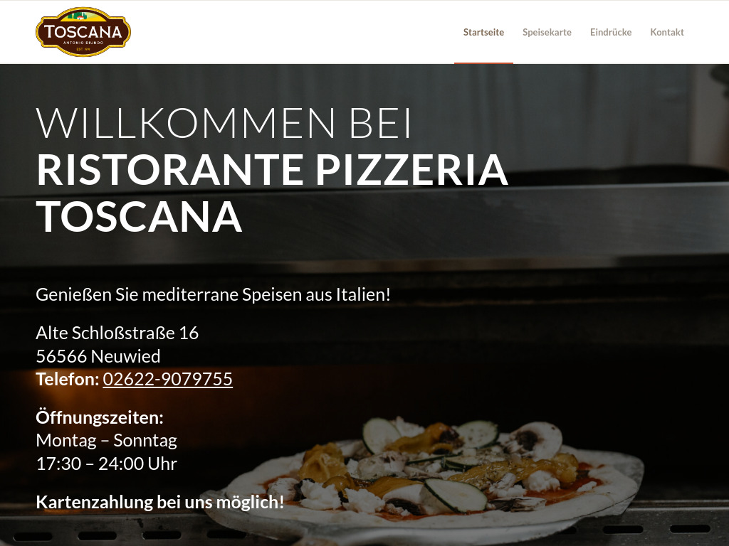 Website von Ristorante Pizzeria Toscana in Neuwied