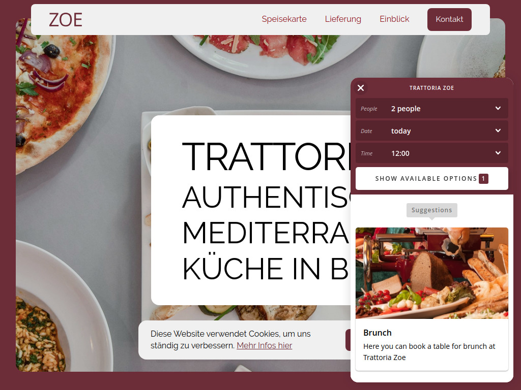 Website von Trattoria ZOE in Berlin