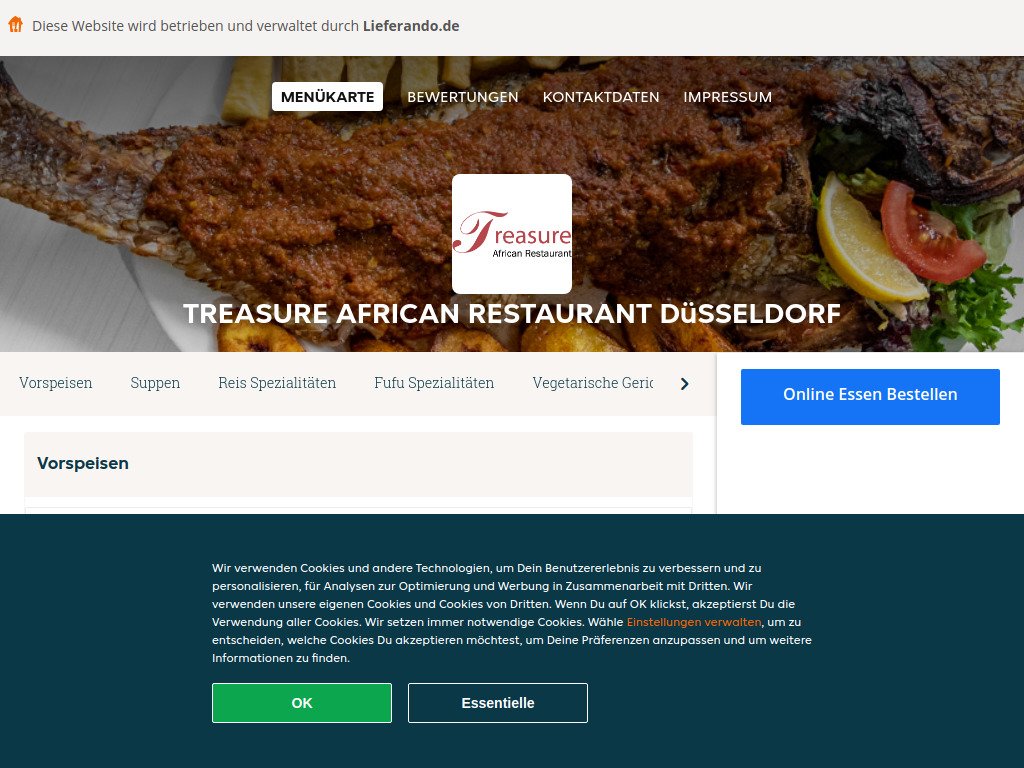 Website von Treasure African Restaurant Düsseldorf - Essen online bestellen in Düsseldorf in Düsseldorf