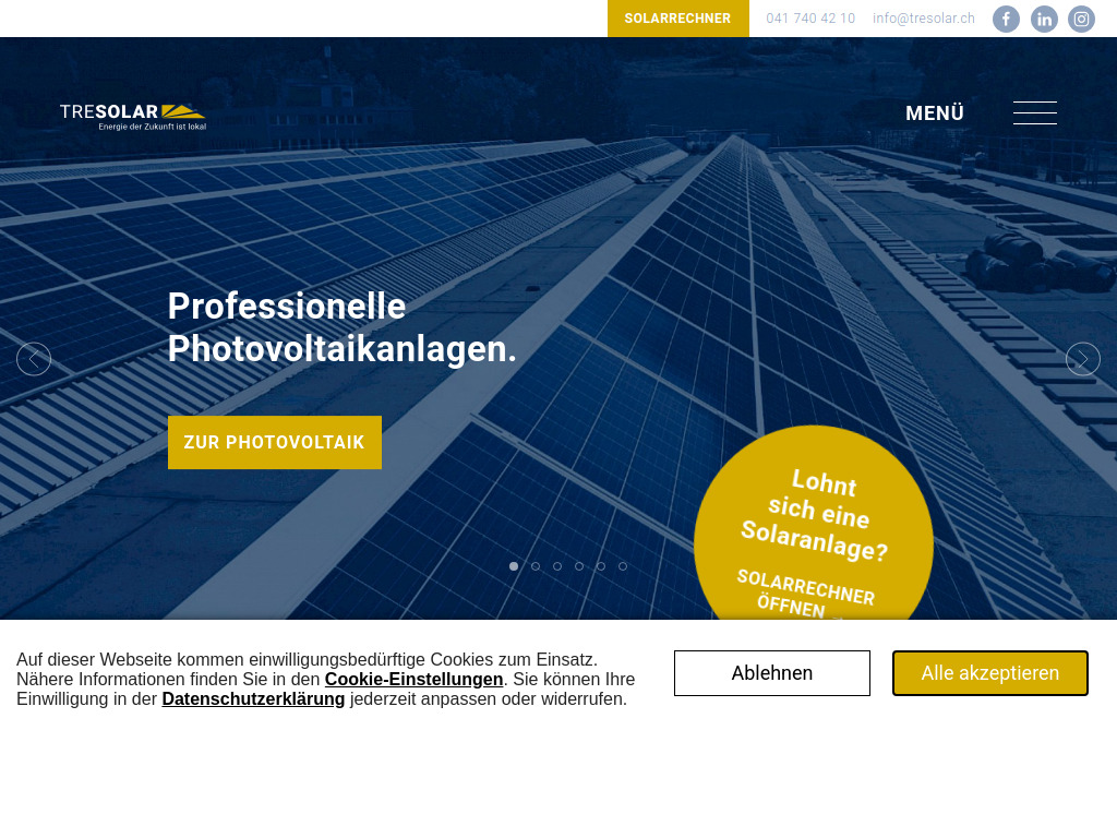 Website von Tresolar AG in Baar