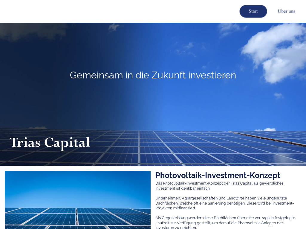 Website von Trias Capital UG (haftungsbeschränkt) in München