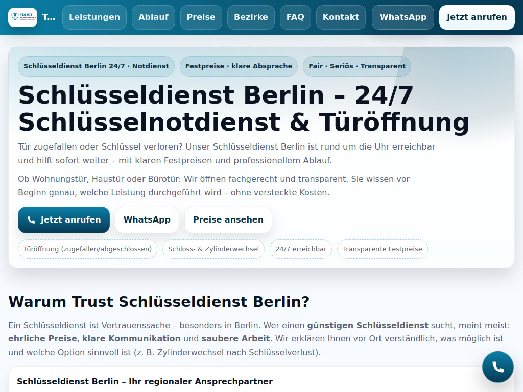 Website von Trust Schlüsseldienst Berlin in Berlin