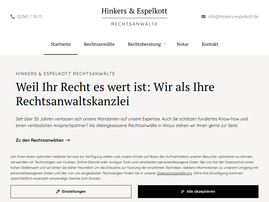 Website von Hinkers & Espelkott PartmbB in Ahaus