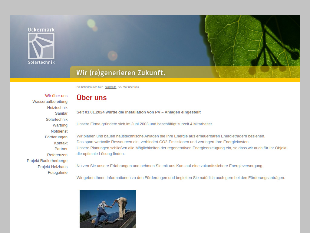 Website von Uckermark Solartechnik GbR in Carmzow-Wallmow