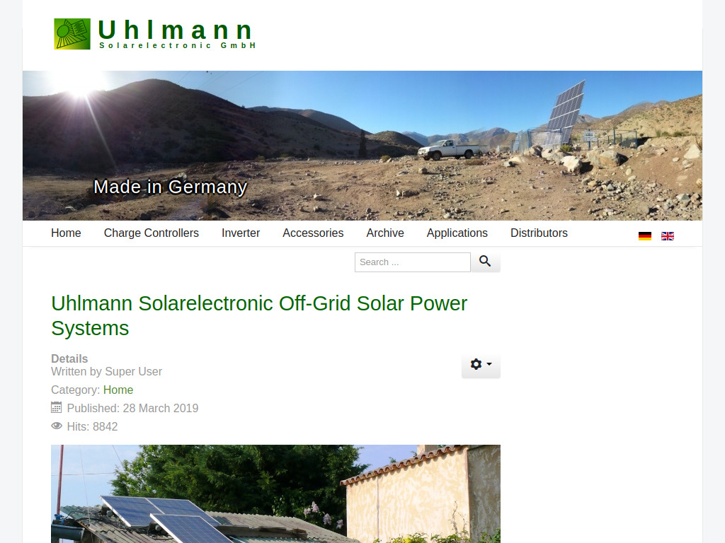 Website von Uhlmann Solarelectronic GmbH in Ravensburg