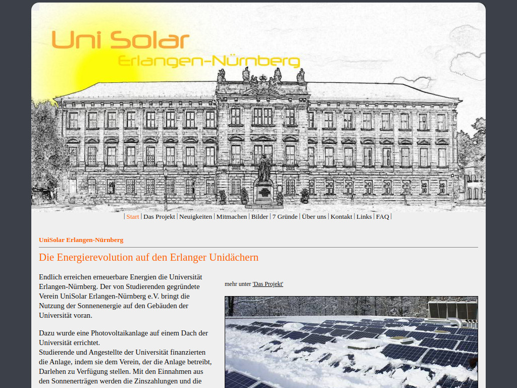 Website von UniSolar Erlangen-Nürnberg e.V.
