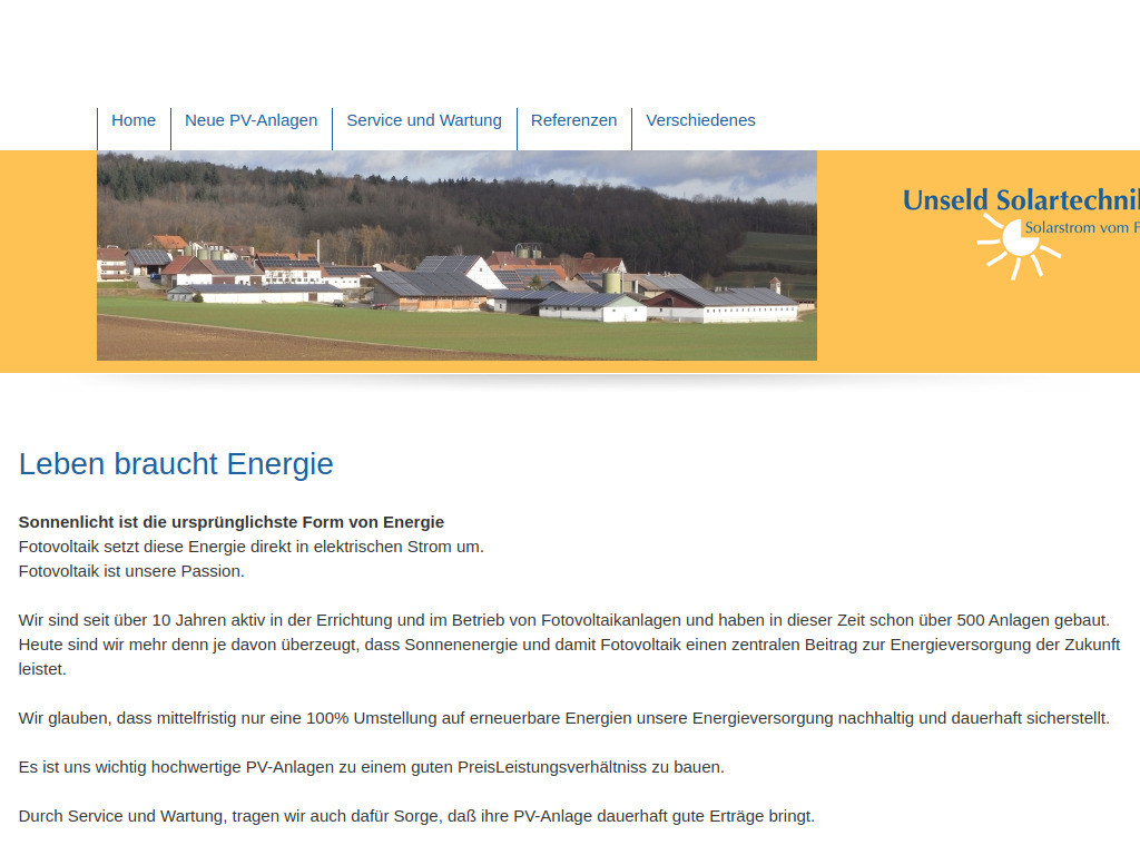 Website von Unseld Solartechnik GmbH