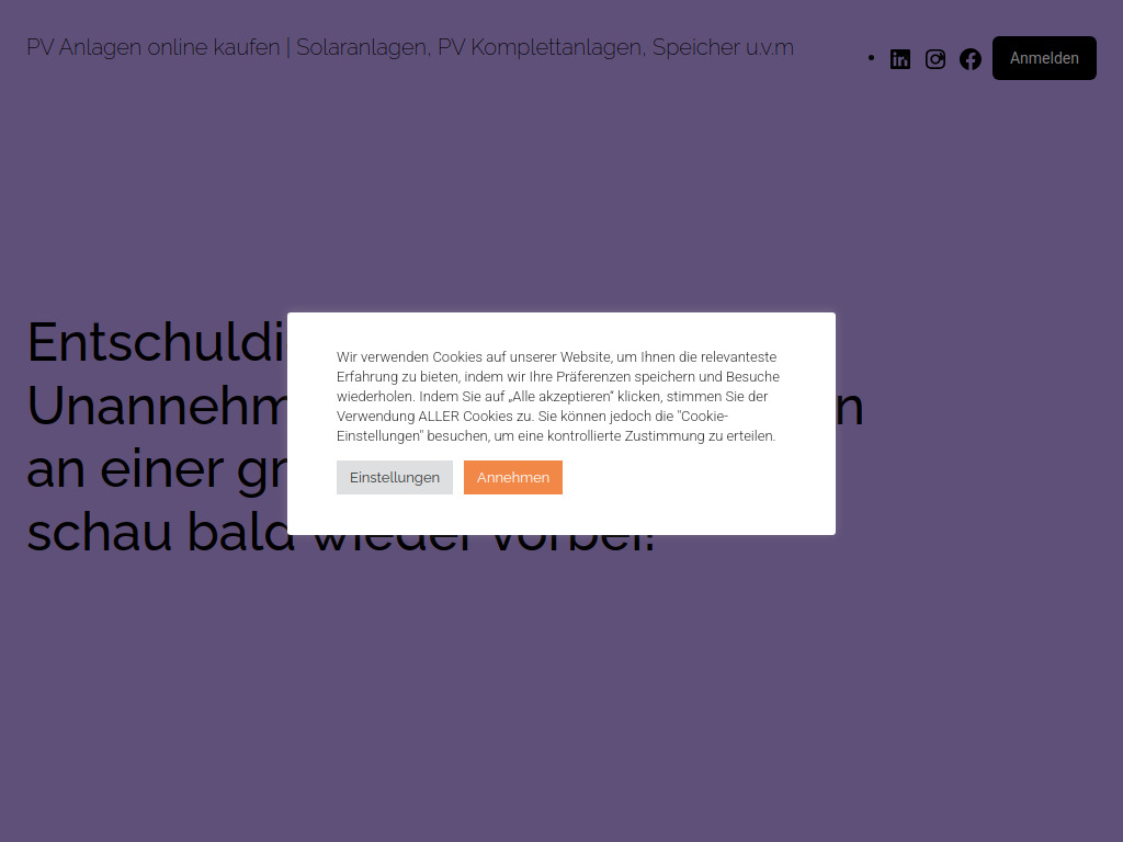 Website von PV Anlagen online kaufen