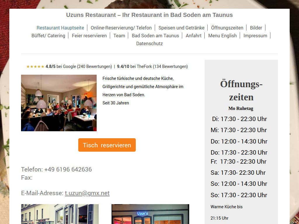 Website von Uzuns Restaurant in Bad Soden im Taunus